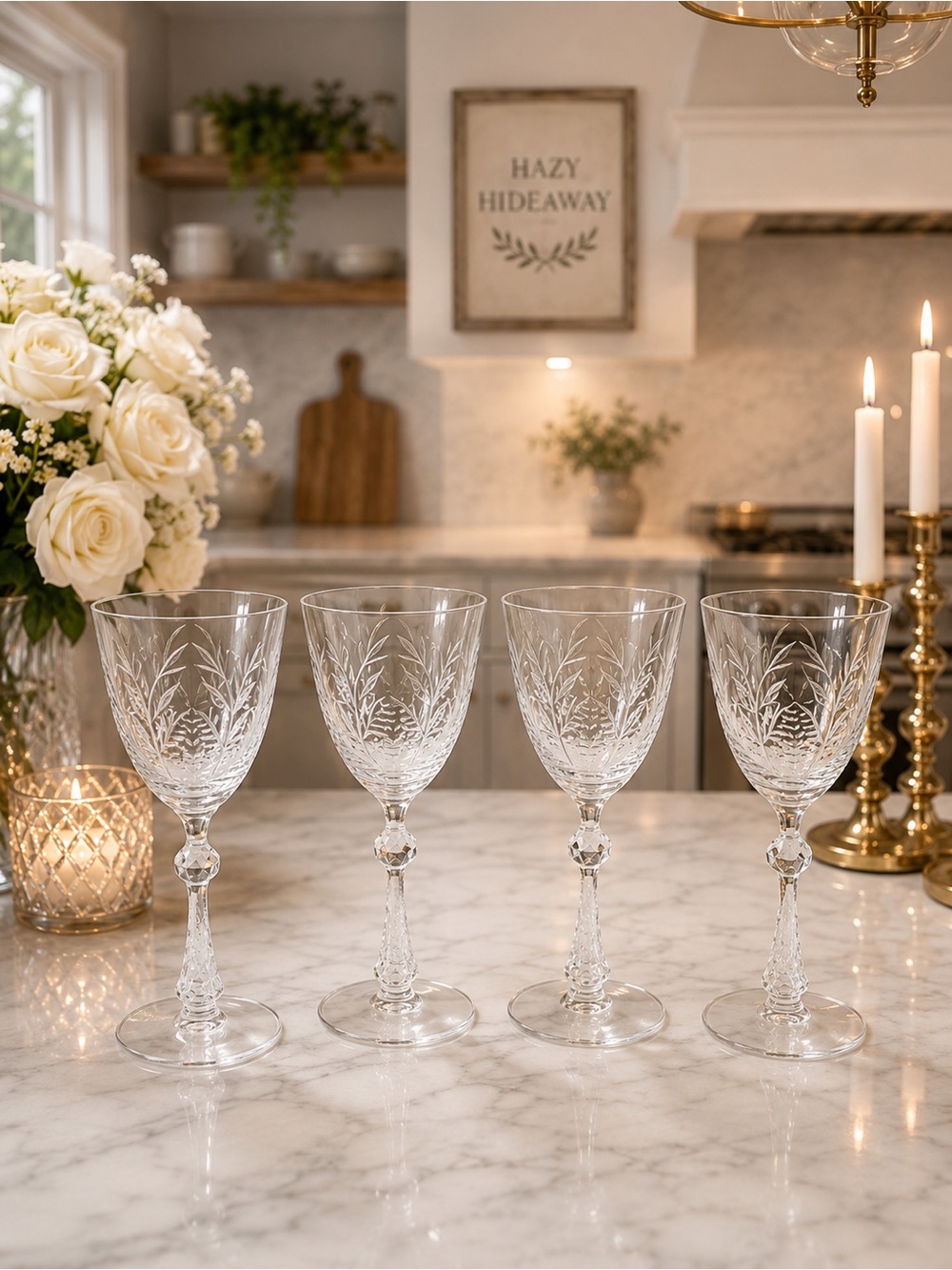 Set (4) Vintage Tiffin Franciscan Florence #17359 Stem Crystal 8” Water Goblets